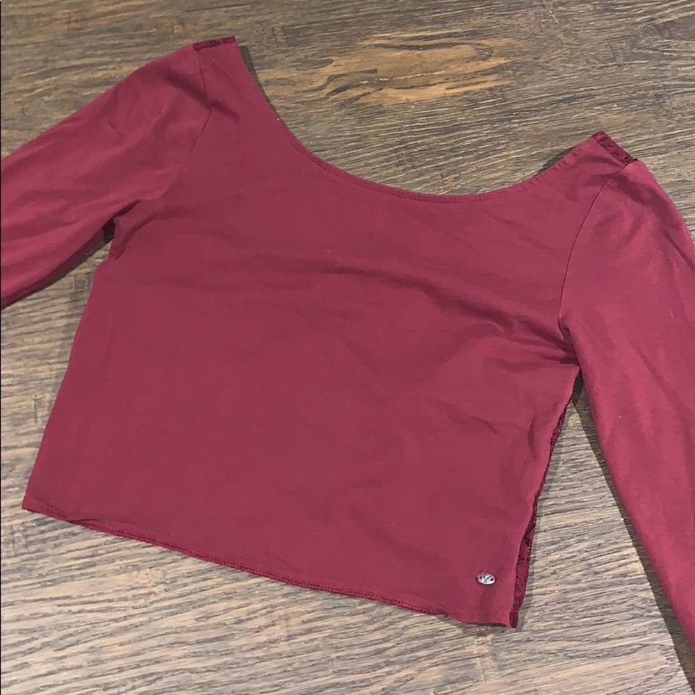 Red Long Sleeve Crop Top w/ Lace Back